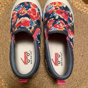 See Kai Run Pink and Blue Sneakers with Floral Design